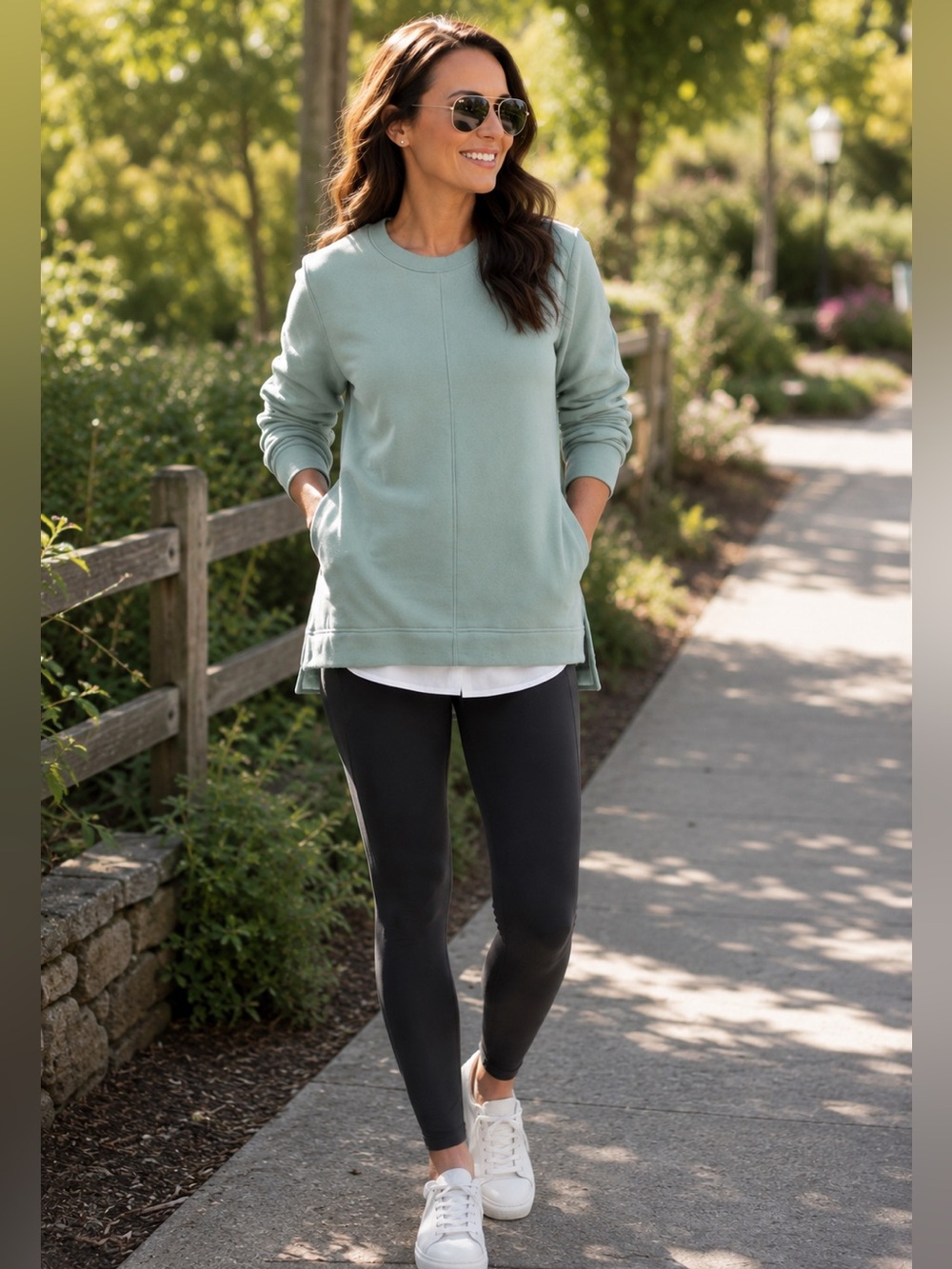 Athleta Retroplush Crewneck Sweatshirt Sage Green Size Large Pockets